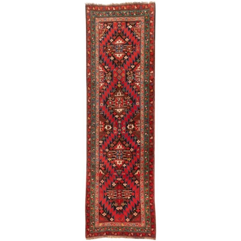 Old hand-woven side carpet three meters long, Persian code 127016