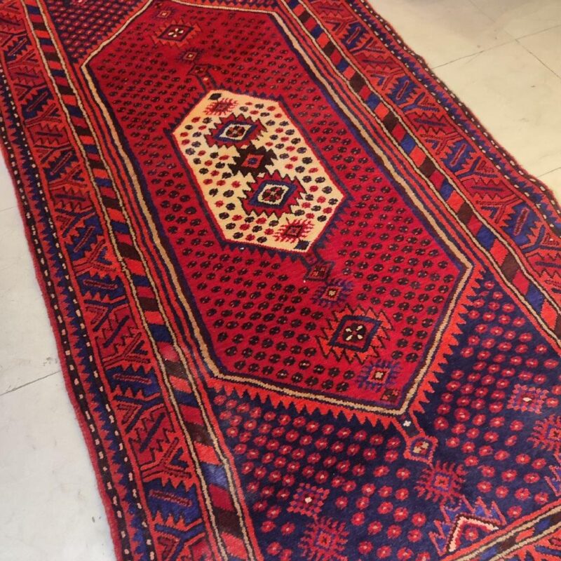 Old two-meter hand-woven carpet with nomadic design, code 84