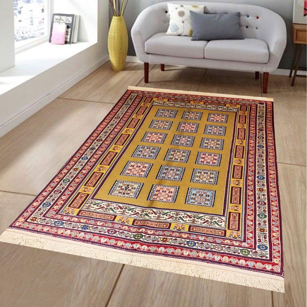 One and a half meter handmade carpet with clay design, code AA275