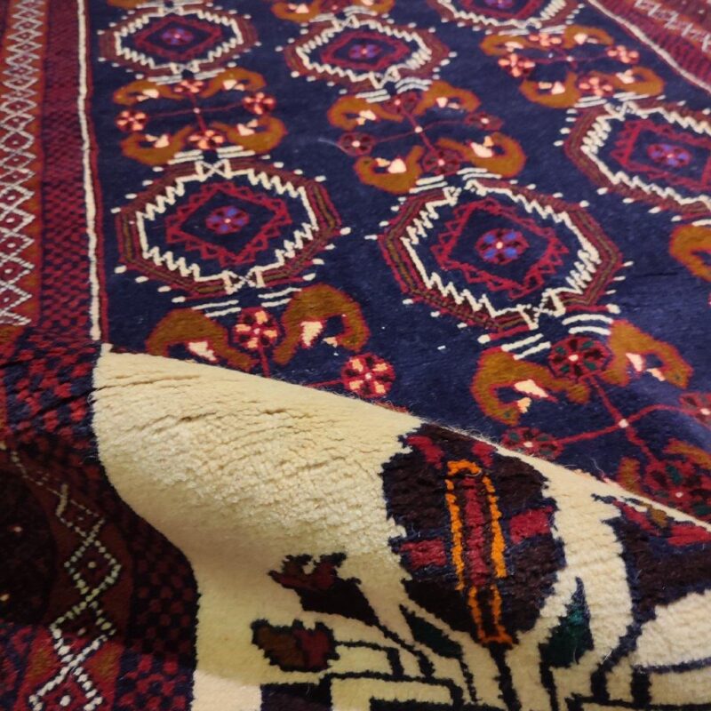 Old hand-woven two-meter-long side rug, Baloch design, code 221