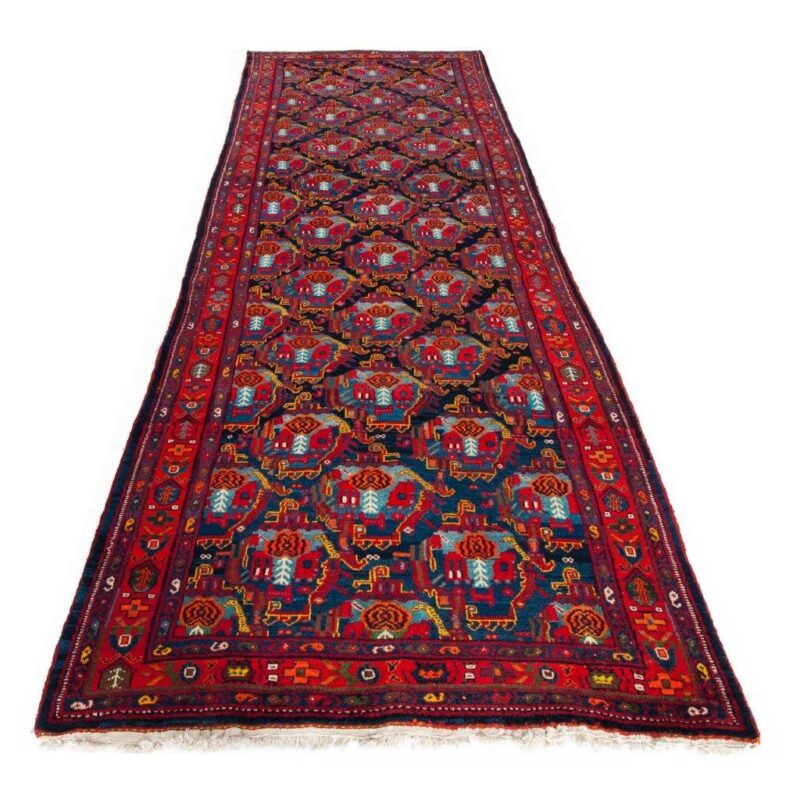 Old hand-woven side carpet, four meters long, Persian code 101822