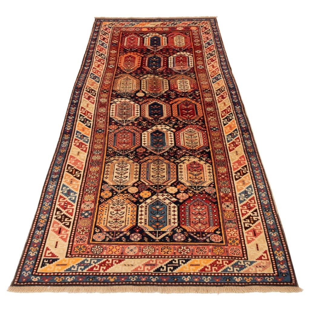 Old hand-woven side carpet three meters long, Persian code 127014