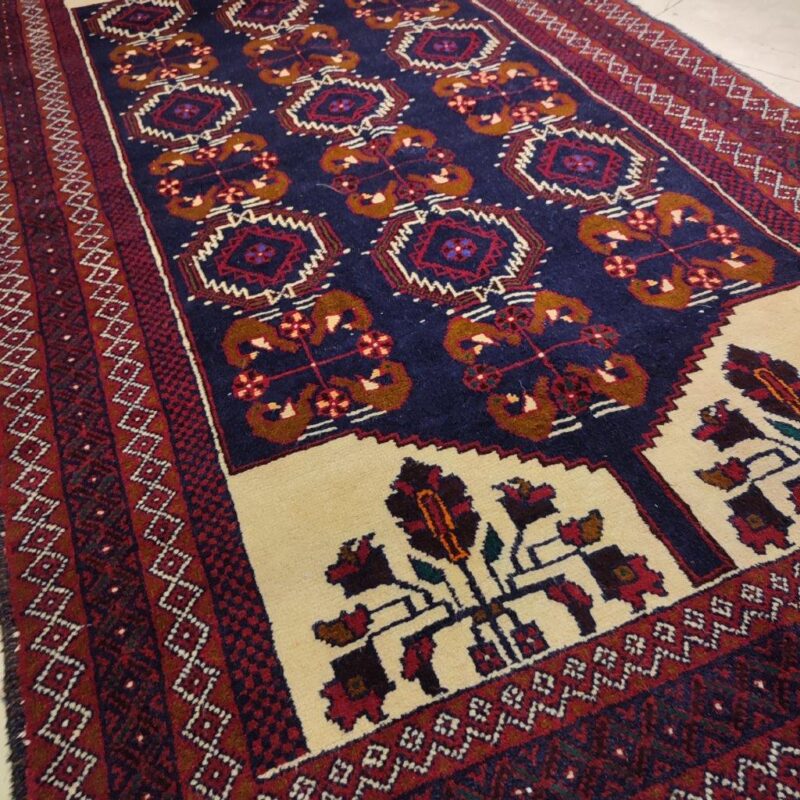 Old hand-woven two-meter-long side rug, Baloch design, code 221