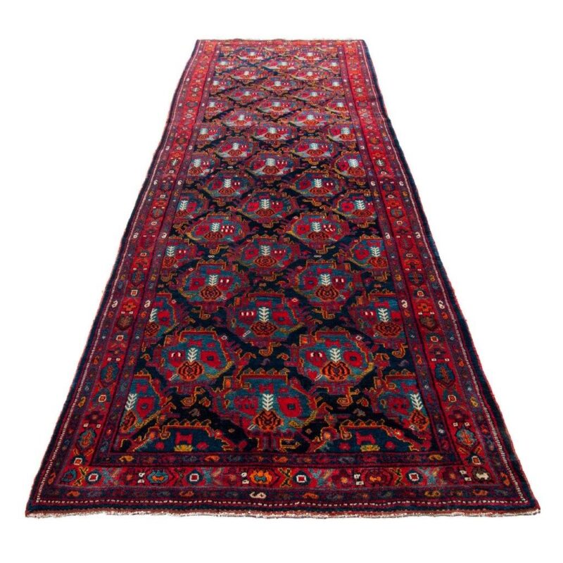 Old hand-woven side carpet, four meters long, Persian code 101822