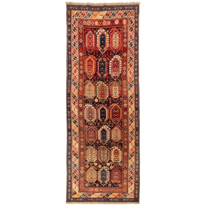 Old hand-woven side carpet three meters long, Persian code 127014